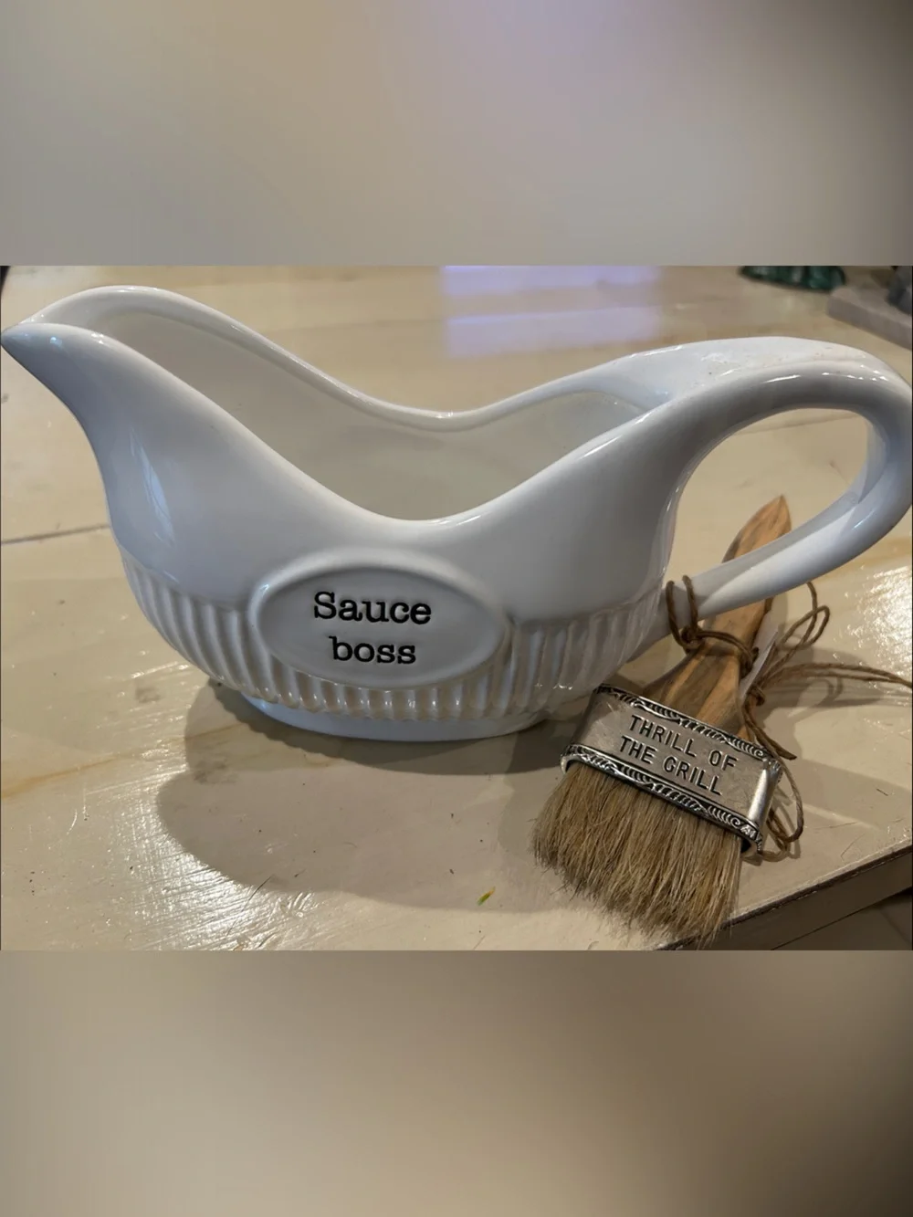 White Ceramic 'Sauce boss' BBQ Sauce Boat